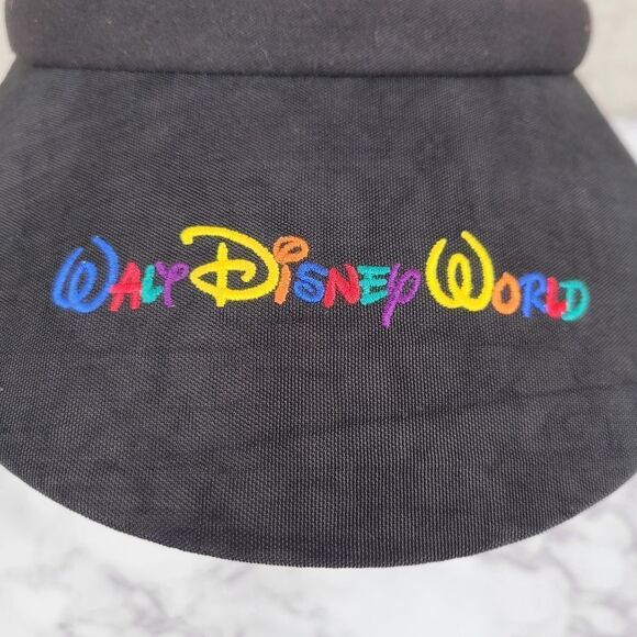 Walt Disney World Vintage Nylon Black Sun Visor Hat Colorful Embroidery - Picture 10 of 13